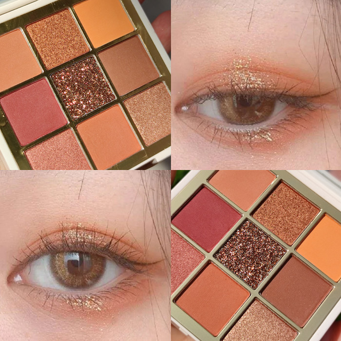 落日红棕九色眼影盘亮晶晶橘色爆闪网红碎钻哑光2024新款暖橘日常