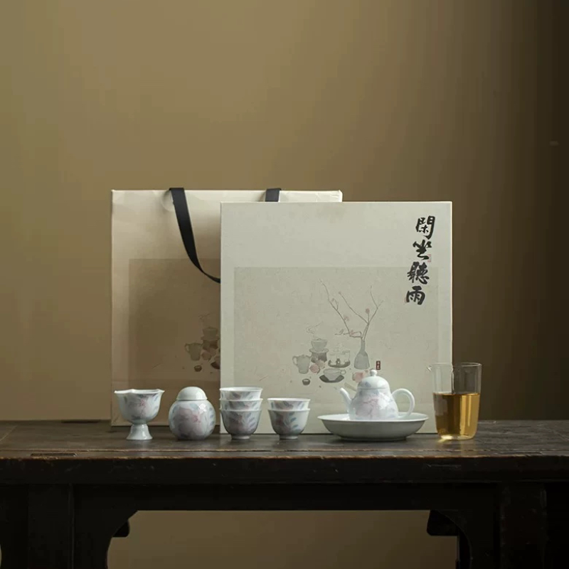 甜白白瓷纯手绘百合花茶具套装高档礼盒整套茶具茶壶茶杯功夫茶具