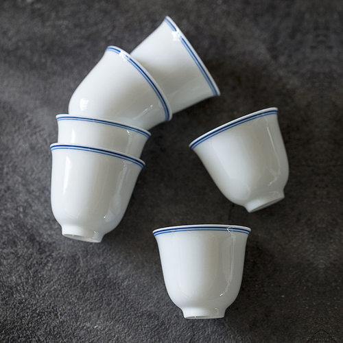 青花双圈白瓷薄胎手绘品茗杯