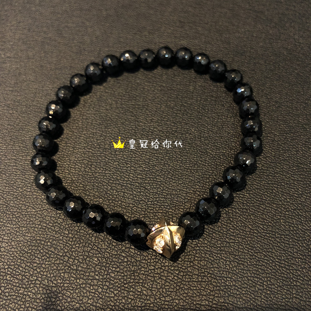 日本代购 eyefunny 镶钻18k十字金珠赤铁矿石手链