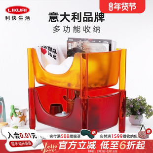 利快整理筐单层意大利设计厨房置物架子落地多色带轮家用小推车筐