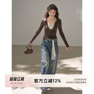 FUTURE BEATS 重工复古水洗直筒牛仔裤廓形宽松休闲拖地长裤女