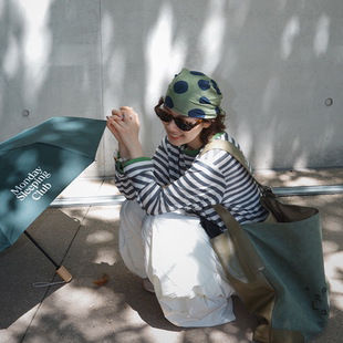 FB慵懒条纹撞色透气女宽松舒适休闲长袖 T恤