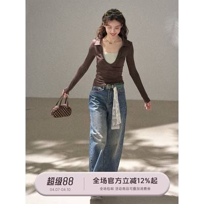 重工复古水洗直筒牛仔裤