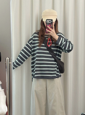 FUTURE BEATS 羊毛混纺miu系复古撞色条纹毛衣打底T恤