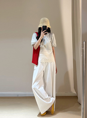 FUTURE BEATS 「冰台」提花气质泡泡袖法式复古圆领甜美拼接小衫