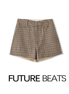 FB羊毛混纺千鸟格小香风时尚复古格纹短裤SZYY9589