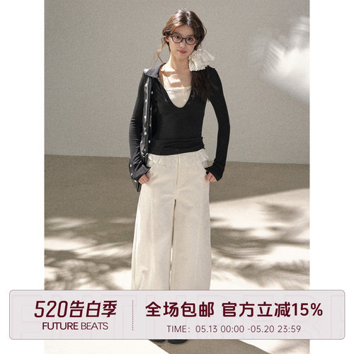 白色花边宽松百搭阔腿裤