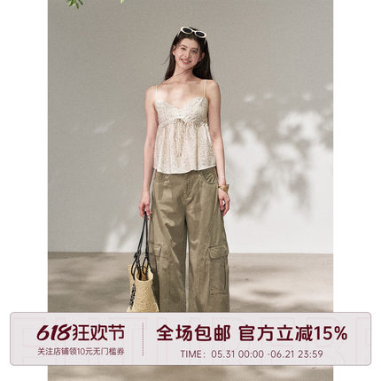 【吊带现货】FUTURE BEATS 杜维埃夏日 莱赛尔亚麻吊带直筒工装裤