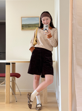 FUTURE BEATS 时尚复古港风韵味直筒阔腿休闲裤灯芯绒短裤