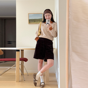 灯芯绒短裤 FB时尚 复古港风韵味直筒阔腿休闲裤