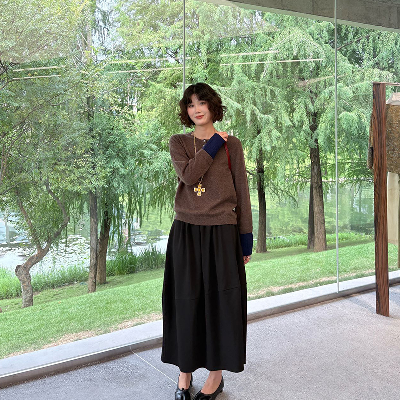 FB全羊毛撞色袖口半开襟羊毛打底衫SYS52941