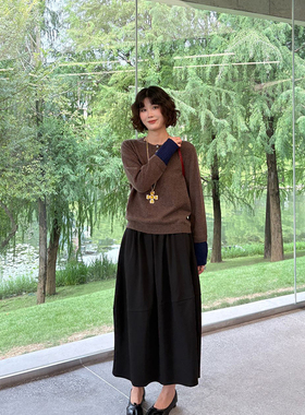 FB全羊毛撞色袖口半开襟羊毛打底衫SYS52941