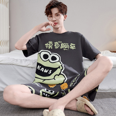 100%纯棉男款睡衣短袖裤夏季套装