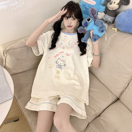 纯棉睡衣女款夏季短袖2026新款可爱少女学生加大码胖mm宽松家居服