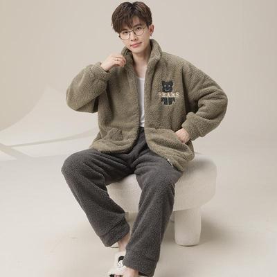半边绒加厚蓄热保暖男款睡衣套装