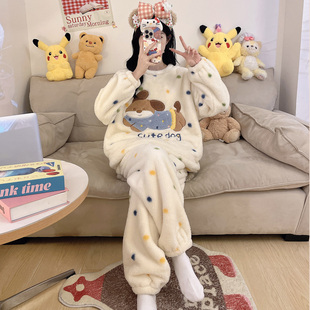 学生少女冬季 胖mm2025新款 家居服 珊瑚绒睡衣女加绒加厚大码 秋冬款