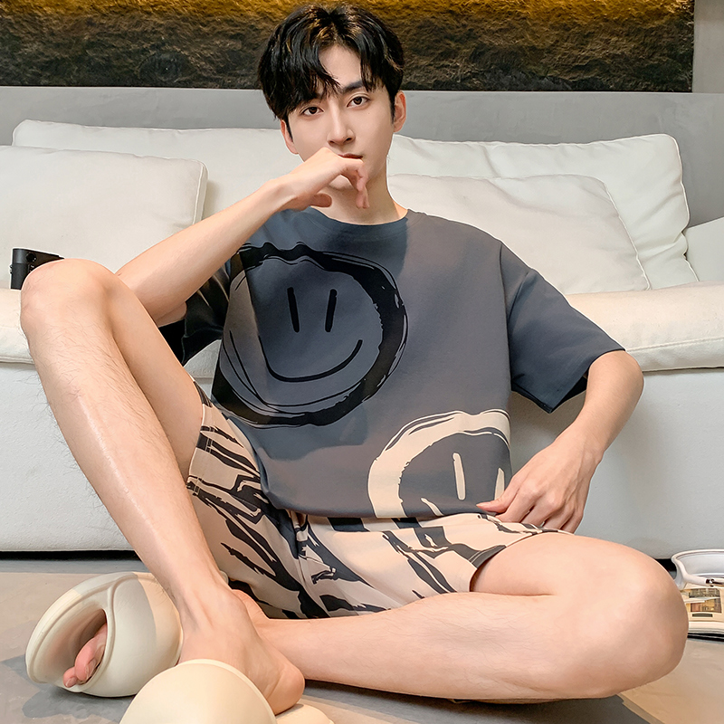 男士睡衣夏季纯棉短袖短裤薄款休闲青少年学生男款夏天家居服套装