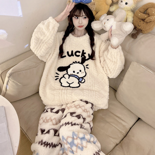 珊瑚绒睡衣女士秋冬款加绒加厚学生少女加大码胖mm冬季保暖家居服