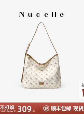 NU纽芝兰水桶包2026新款飞马老花腋下包上班通勤HOBO包单肩斜挎包