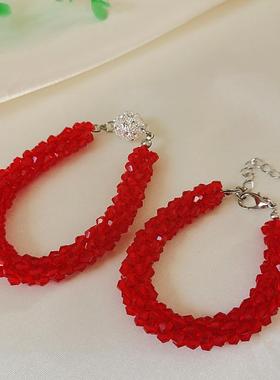 原创设计新款红色手链女本命年红水晶手工编织手串送母亲生日礼物