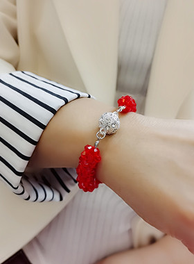 本命年红色编织甜美风水晶手链
