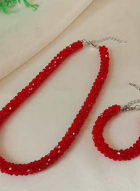 原创设计瑞丽风女手工项链奢华晚礼服颈链气质编织中国红色锁骨链