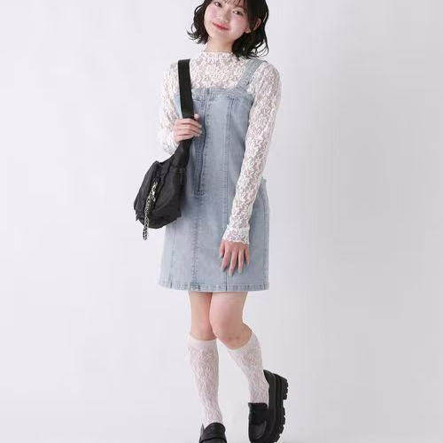 日单repipi armario甜美透视蕾丝花边圆领休闲打底衫