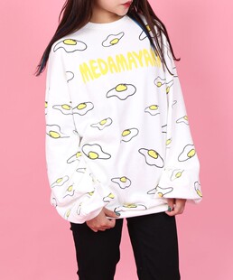 新款渡边直美punyus 原宿风嘻哈 目玉烧 荷包蛋满印 纯棉卫衣 大