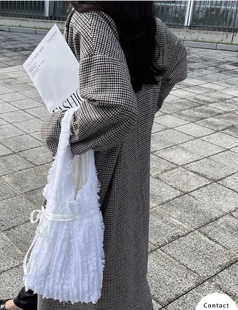 千鸟格子外套女中长款2022冬季新款日系宽松过膝复古呢子大衣
