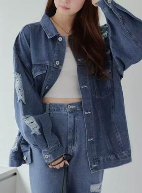 日单RMAF重工拉须破洞做旧水洗廓形开衫牛仔外套