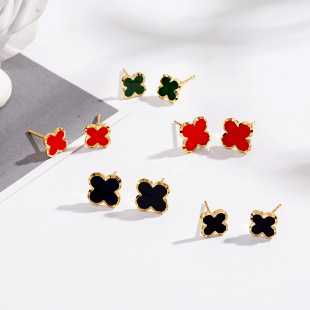 s925纯银镀14k金四叶草小耳钉女精致气质高级感耳环简约轻奢耳饰