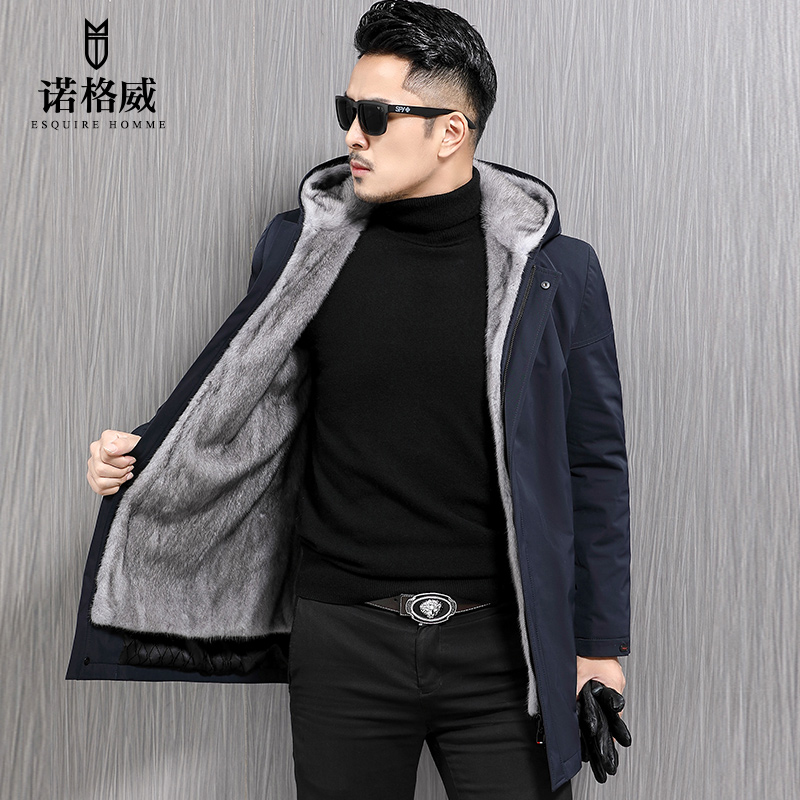 中年直筒加厚保暖派克服貂皮大衣
