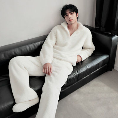 仿羊羔绒睡衣套装男款宽松大码珊瑚绒加绒加厚保暖宽松秋冬可外穿