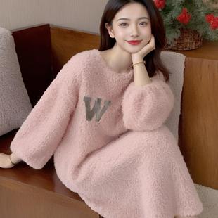 慵懒风毛绒连衣裙宽松长款加绒秋冬外穿内搭保暖卫衣裙睡裙高级感