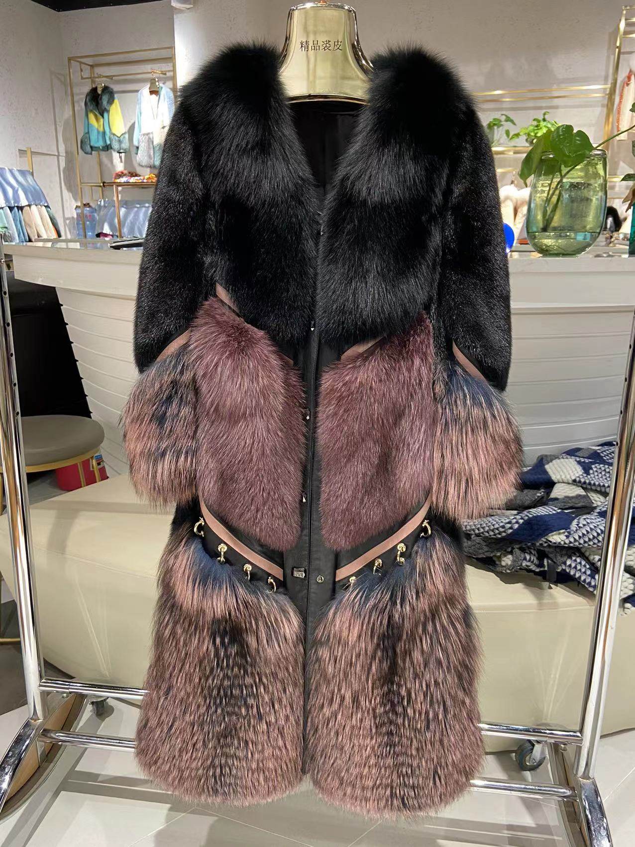 新款狐狸毛水貂皮草长款银狐外套整皮进口走秀大牌皮草大衣兰狐