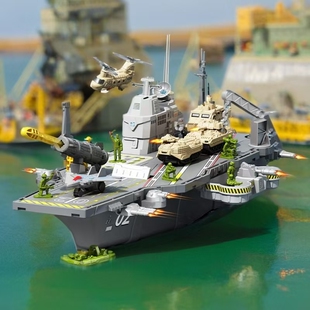 儿童航母玩具仿真模型可发射导收纳小汽车坦克飞机DIY场景军舰船
