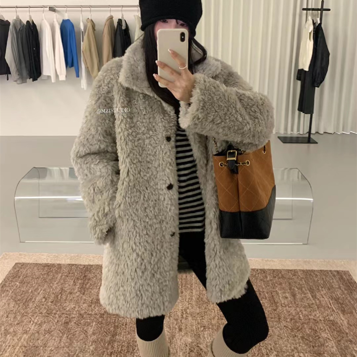 立领中长款外套2025冬装新款女装新款加厚保暧毛毛外套