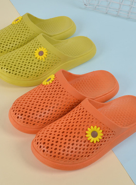 夏季包头凉拖鞋女平底防滑塑胶室内外穿沙滩洞洞鞋休闲半拖鞋白色