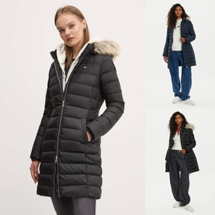 超修身显瘦～正品Tommy女25轻奢可拆卸帽仿毛领中长款羽绒服外套