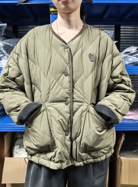 正品韩国LIFEWORK小狗家女菱形格U领两面穿80%鸭绒轻羽绒服外套