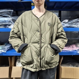 正品韩国LIFEWORK小狗家女菱形格U领两面穿80%鸭绒轻羽绒服外套