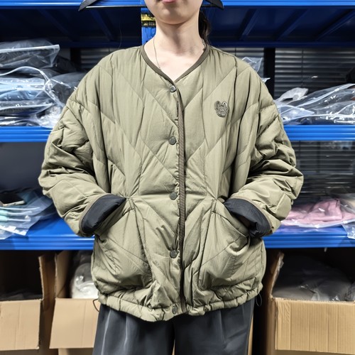 正品韩国LIFEWORK小狗家女菱形格U领两面穿80%鸭绒轻羽绒服外套