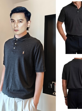 大码特价!正品Ralph Lauren/拉夫劳伦纯色Logo小标柔软纯棉POLO衫
