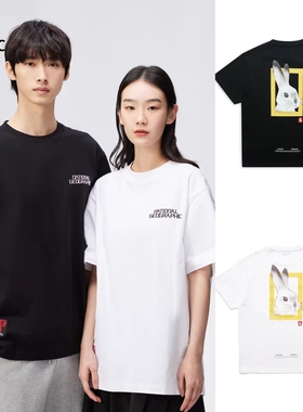 尺码能穿千万别错过！NG国家地理户外休闲高端植绒Logo重磅棉T恤