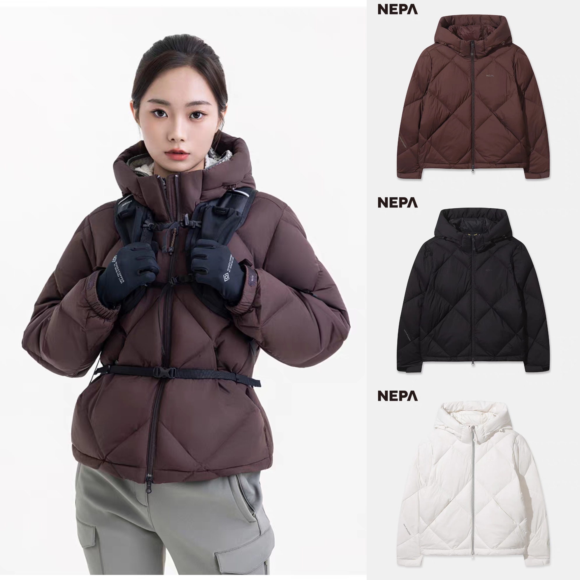 白鹅绒！正品NEPA/耐葩户外25女内衬发热功能性连帽羽绒服7L82027