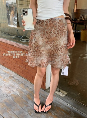 柠檬绿茶2026夏季韩系复古风豹纹百搭显瘦包臀休闲半身裙女10717