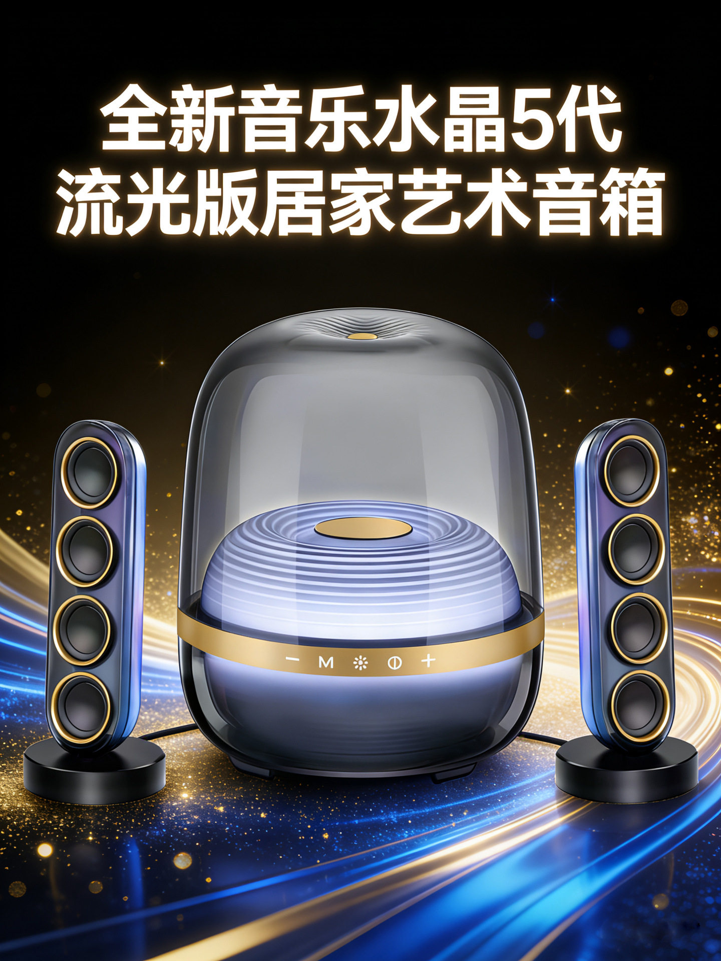 华强北水晶5蓝牙音响家用大功率低音炮桌面电脑音箱 电视环绕音响