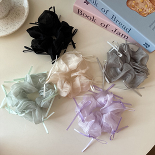 芭蕾风丝带蝴蝶结大肠发圈网纱纯色马尾皮筋女扎头蓬松丸子头发绳