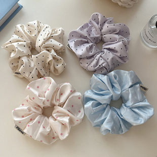 韩系新款缎面奶油色圆点发绳少女丸子头大肠发圈侧边马尾头绳发饰